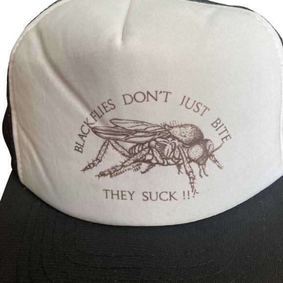 Vintage Black Fly Trucker Hat Black Flies Dont Just Bite They Suck Snapback - Picture 2 of 9
